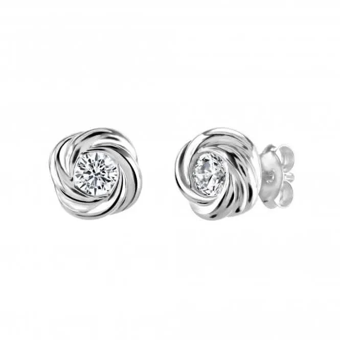 Dew Silver Silver Swirl With Cubic Zirconia Stud Earrings 3312CZ027 Dew Jewellery