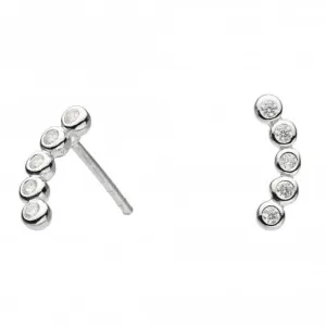 Dew Sterling Silver 5 Cubic Zirconia Curved Stud Earrings 3719CZ021 Dew Jewellery