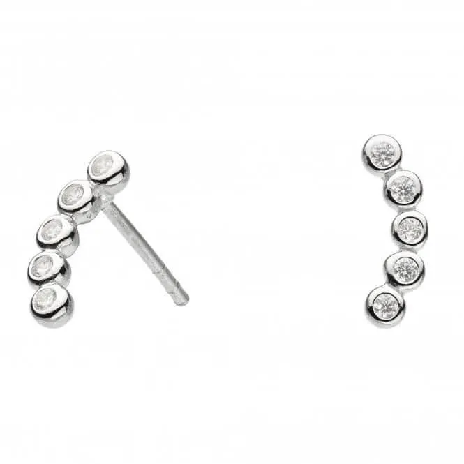 Dew Sterling Silver 5 Cubic Zirconia Curved Stud Earrings 3719CZ021 Dew Jewellery
