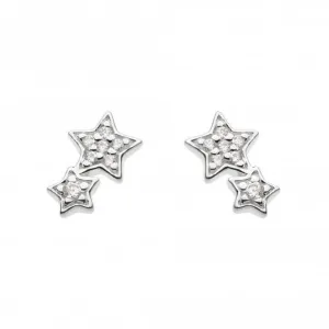Dew Sterling Silver Cubic Zirconia Double Star Stud Earrings 3722CZ021 Dew Jewellery