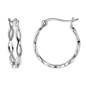 Dew Sterling Silver Detailed 18mm Hoop Earrings 66815HP027 Dew Jewellery