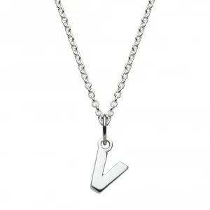 Dew Sterling Silver Dinky V Initial Pendant 9092HPV Dew Jewellery