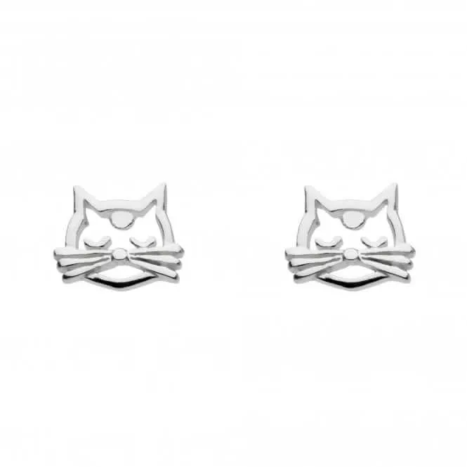 Dew Sterling Silver Dinky Whiskers Feline Face Stud Earrings 4855HP Dew Jewellery