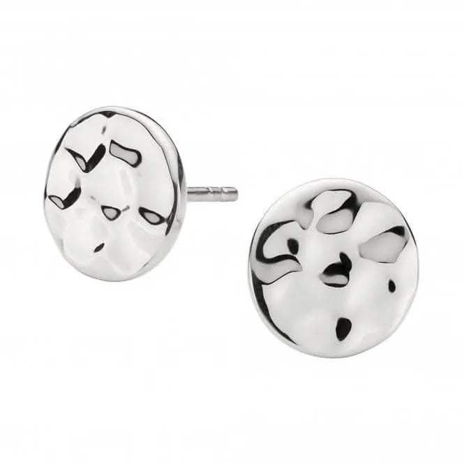 Dew Sterling Silver Flat Hammered Disc Stud Earrings 4808HP022 Dew Jewellery