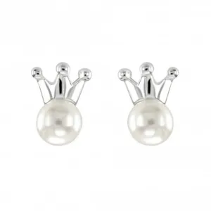 Dew Sterling Silver Freshwater Pearl and Crown Stud Earrings 38301FP028 Dew Jewellery
