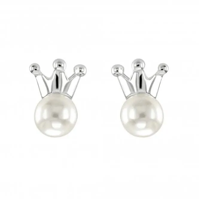 Dew Sterling Silver Freshwater Pearl and Crown Stud Earrings 38301FP028 Dew Jewellery