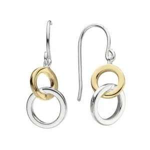 Dew Sterling Silver Linked Circle with Gold Plate Drop earrings 6694GD021 Dew Jewellery