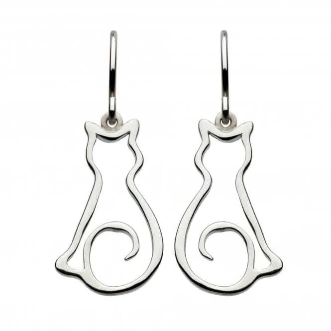Dew Sterling Silver Pussy Cat Drop Earrings 6046HP014 Dew Jewellery