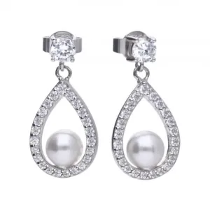 Diamonfire Silver White Zirconia Pearl Teardrop Earrings E5597 Diamonfire Jewellery