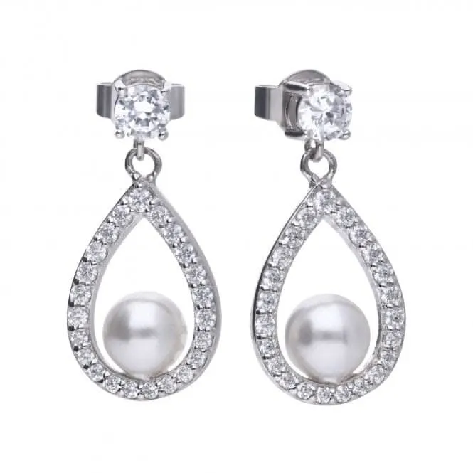 Diamonfire Silver White Zirconia Pearl Teardrop Earrings E5597 Diamonfire Jewellery