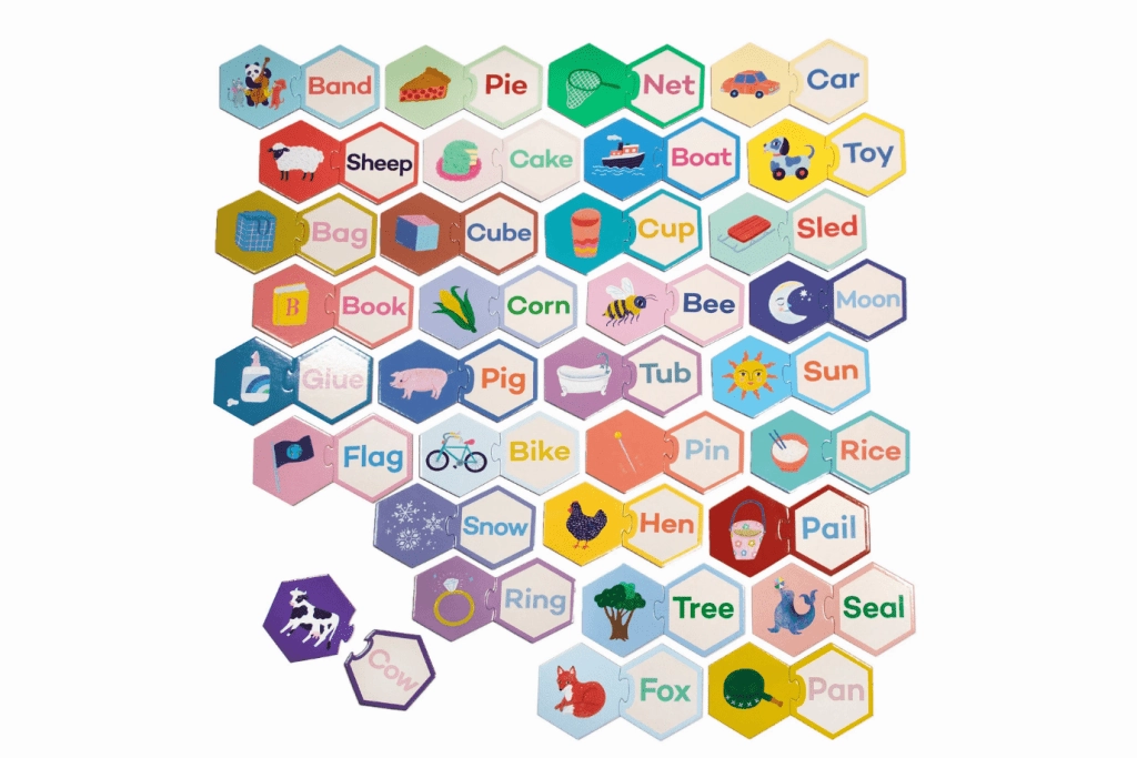 eeBoo Simple Words Hexagon Puzzle Pairs