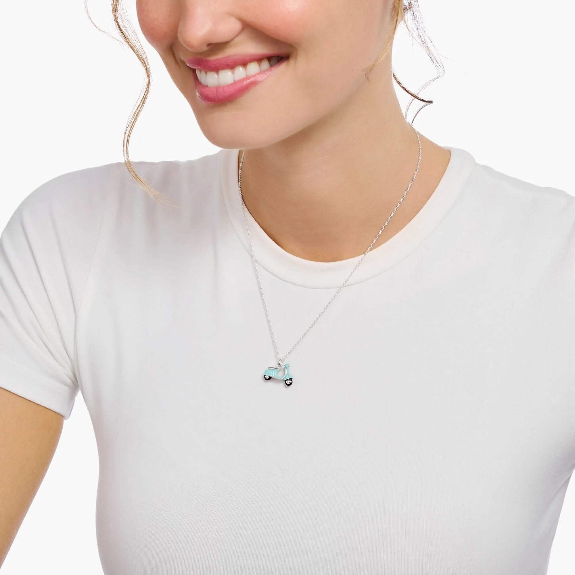 Essentials Sterling Silver Enamel Motor Scooter Necklace KE2217-041-7-L45V Thomas Sabo Necklaces