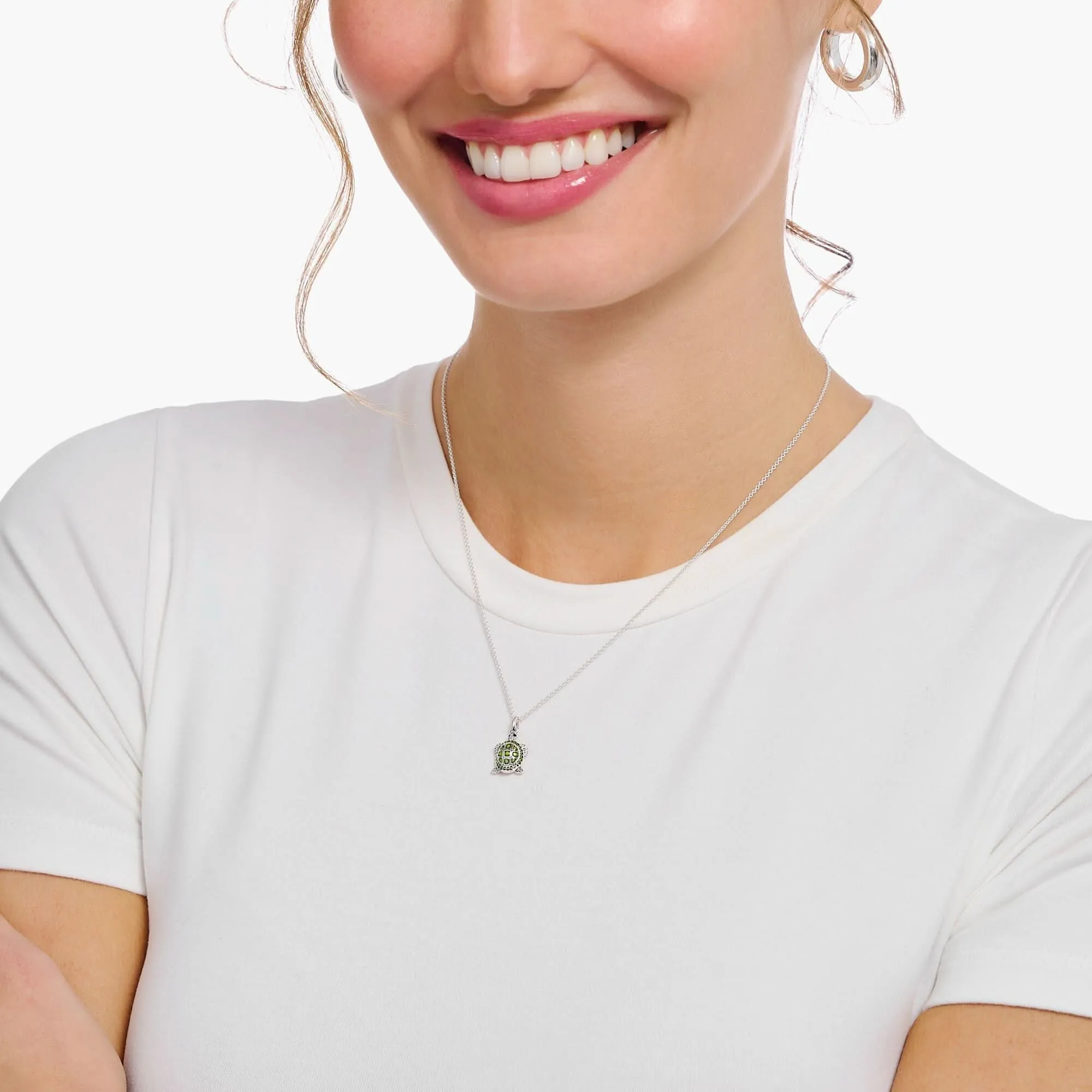 Essentials Sterling Silver Green Enamel Turtle Necklace KE2216-007-6-L45V Thomas Sabo Necklaces