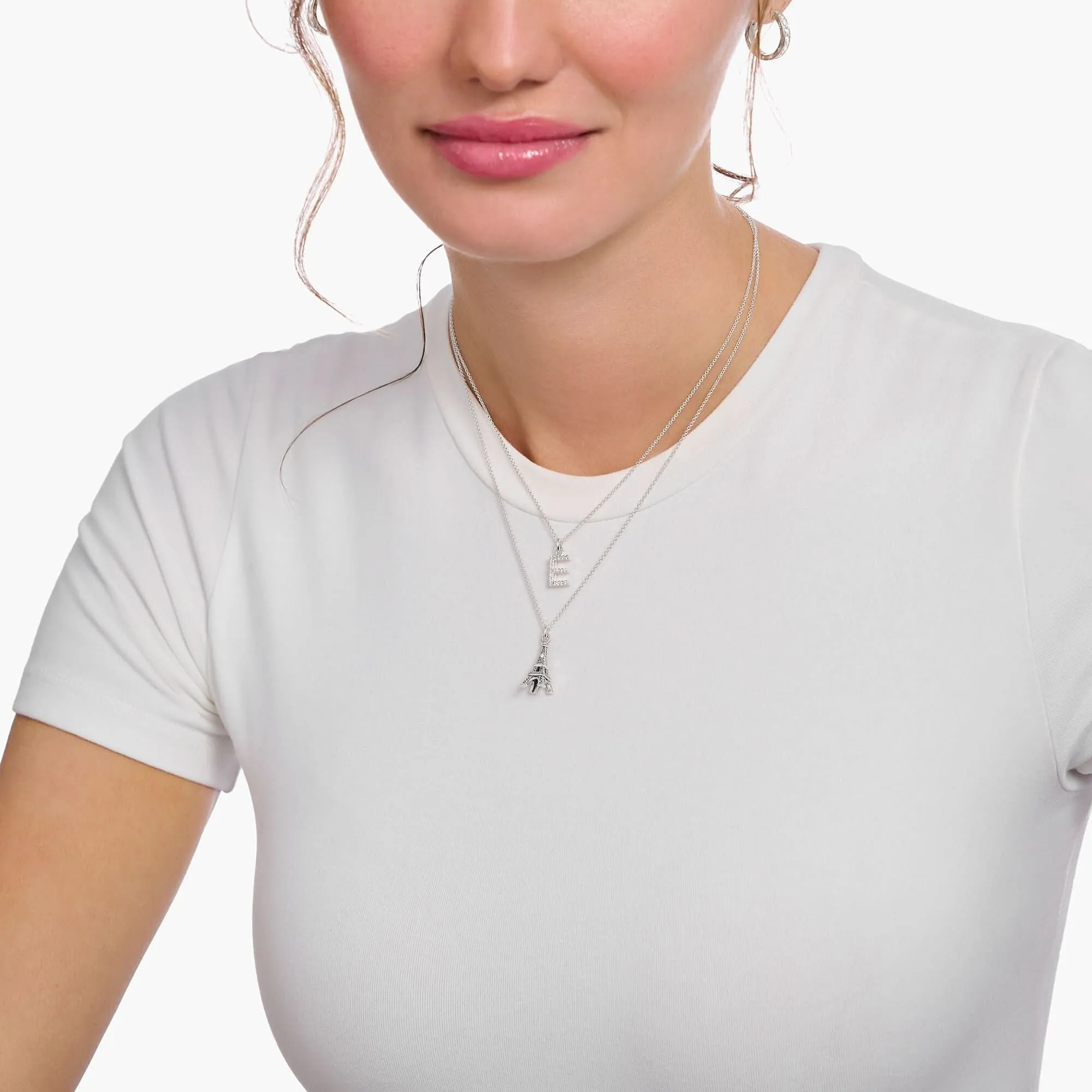 Essentials Sterling Silver White Zirconia Eiffel Tower Necklace KE2236-643-14-L45V Thomas Sabo Necklaces