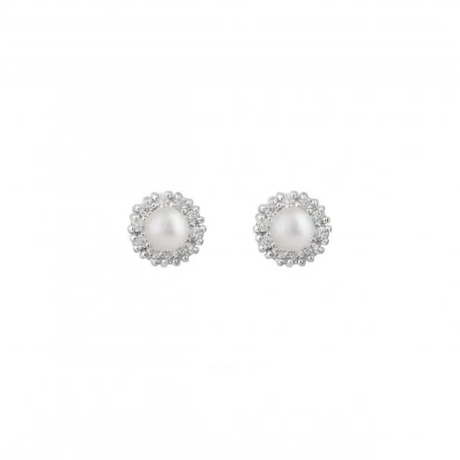 Freshwater Pearl with Zirconia Cluster Stud Earrings 36827FP Dew Jewellery