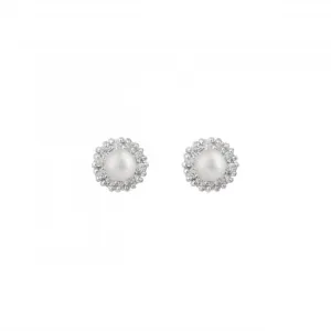 Freshwater Pearl with Zirconia Cluster Stud Earrings 36827FP Dew Jewellery