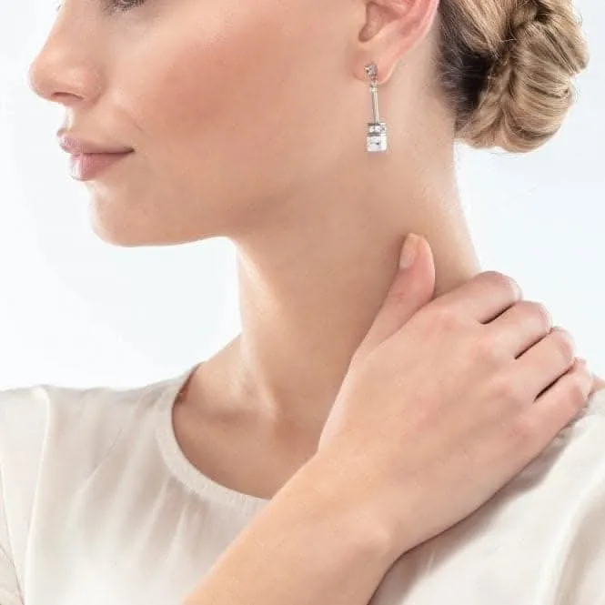 GeoCUBE® Iconic Nature White Chain Earrings 3035/21-1400 Coeur De Lion Jewellery
