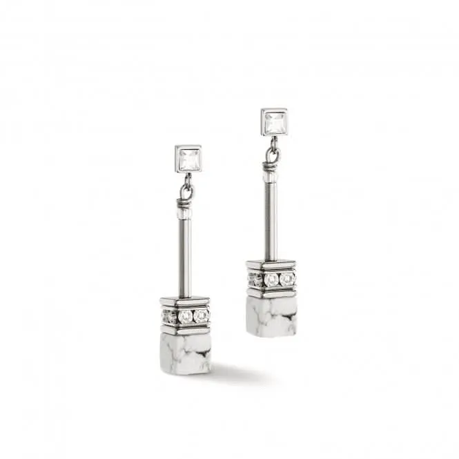 GeoCUBE® Iconic Nature White Chain Earrings 3035/21-1400 Coeur De Lion Jewellery