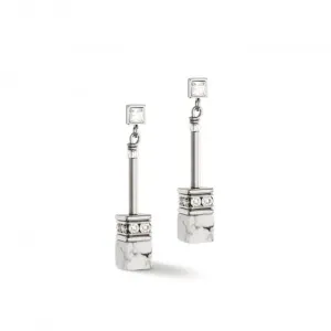 GeoCUBE® Iconic Nature White Chain Earrings 3035/21-1400 Coeur De Lion Jewellery