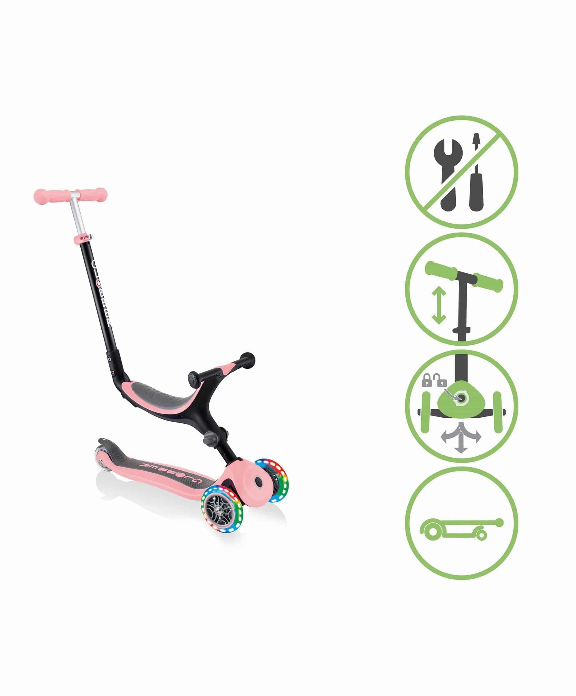 Globber Go Up Foldable Lights Scooter - Pastel Pink