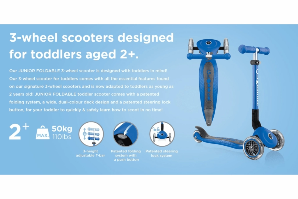 Globber Junior Foldable Scooters - 3 Wheel Scooter for Toddlers