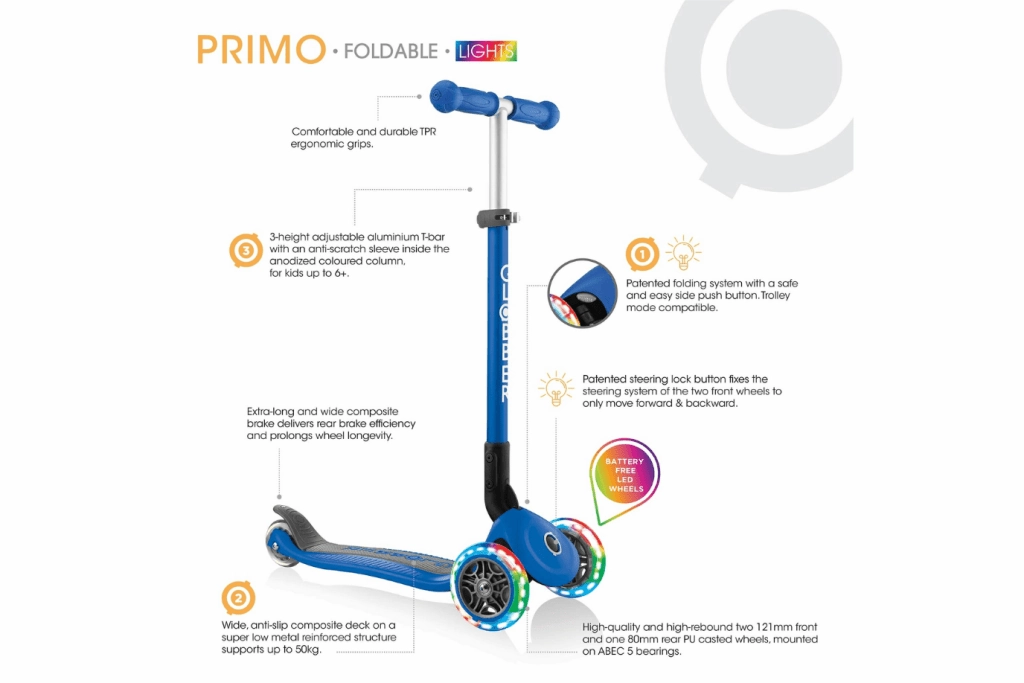 Globber Primo Foldable Scooter with Lights