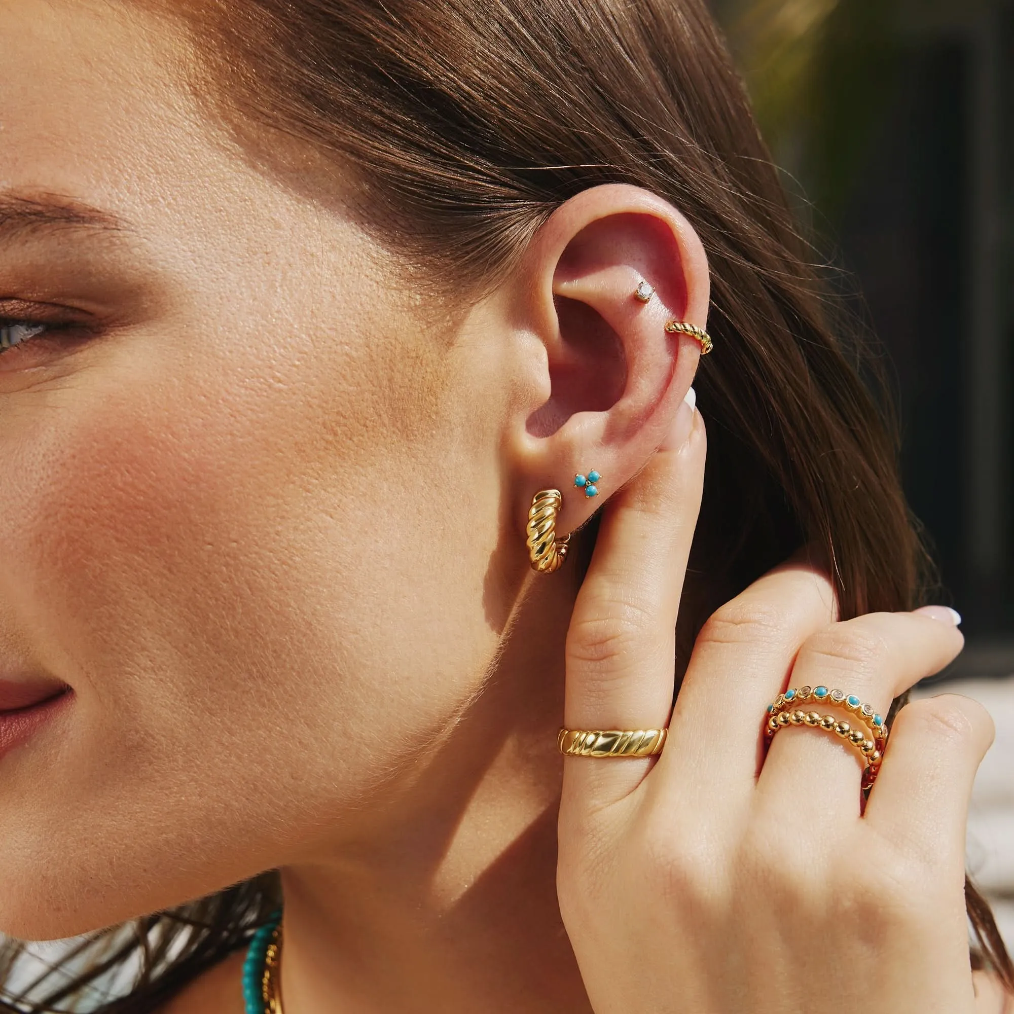 Gold Bold Texture Medium Huggie Hoop Earrings E063-07G Ania Haie Jewellery