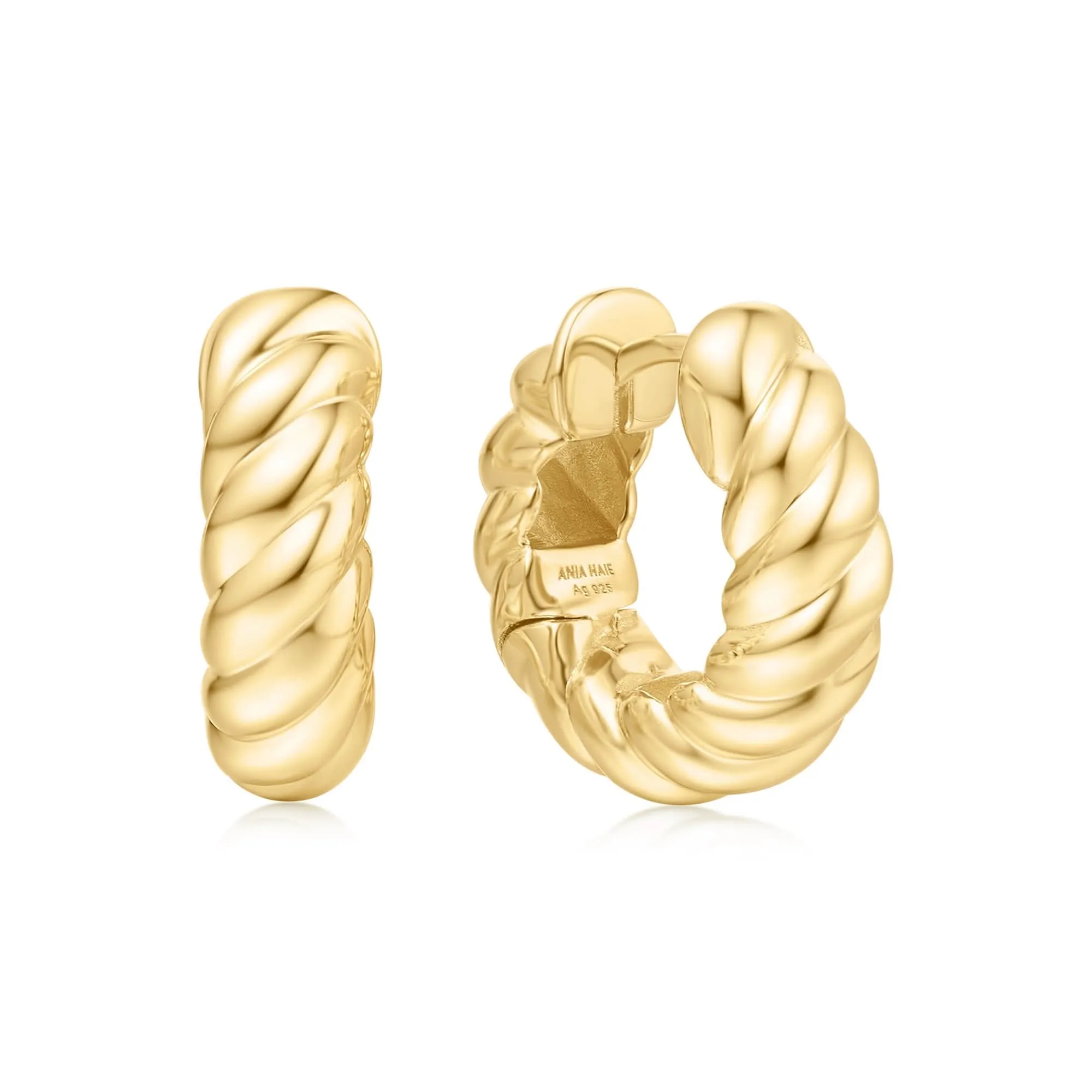 Gold Bold Texture Medium Huggie Hoop Earrings E063-07G Ania Haie Jewellery