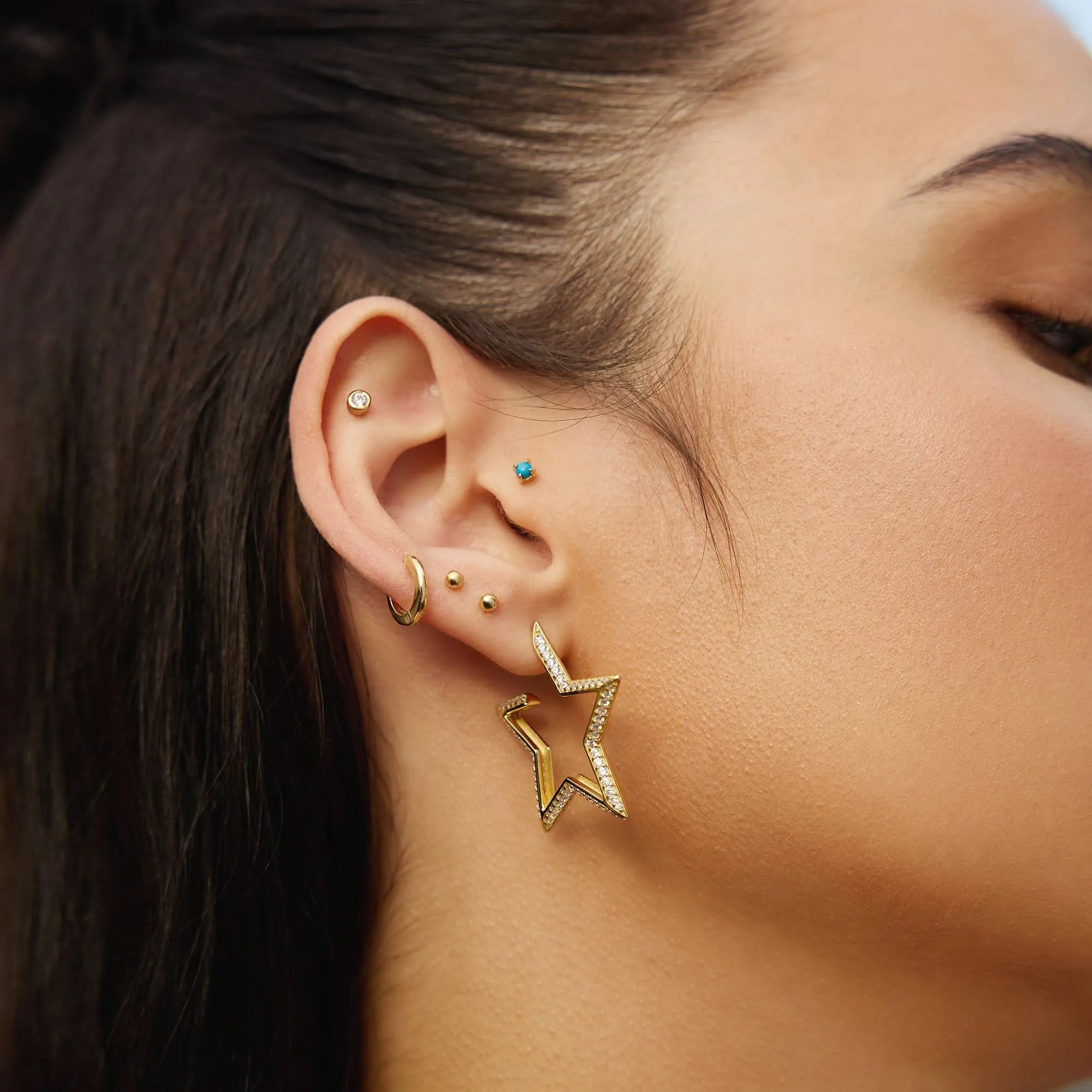 Gold Large Star-Shaped Pavé Hoop Earrings E064-09G Ania Haie Jewellery
