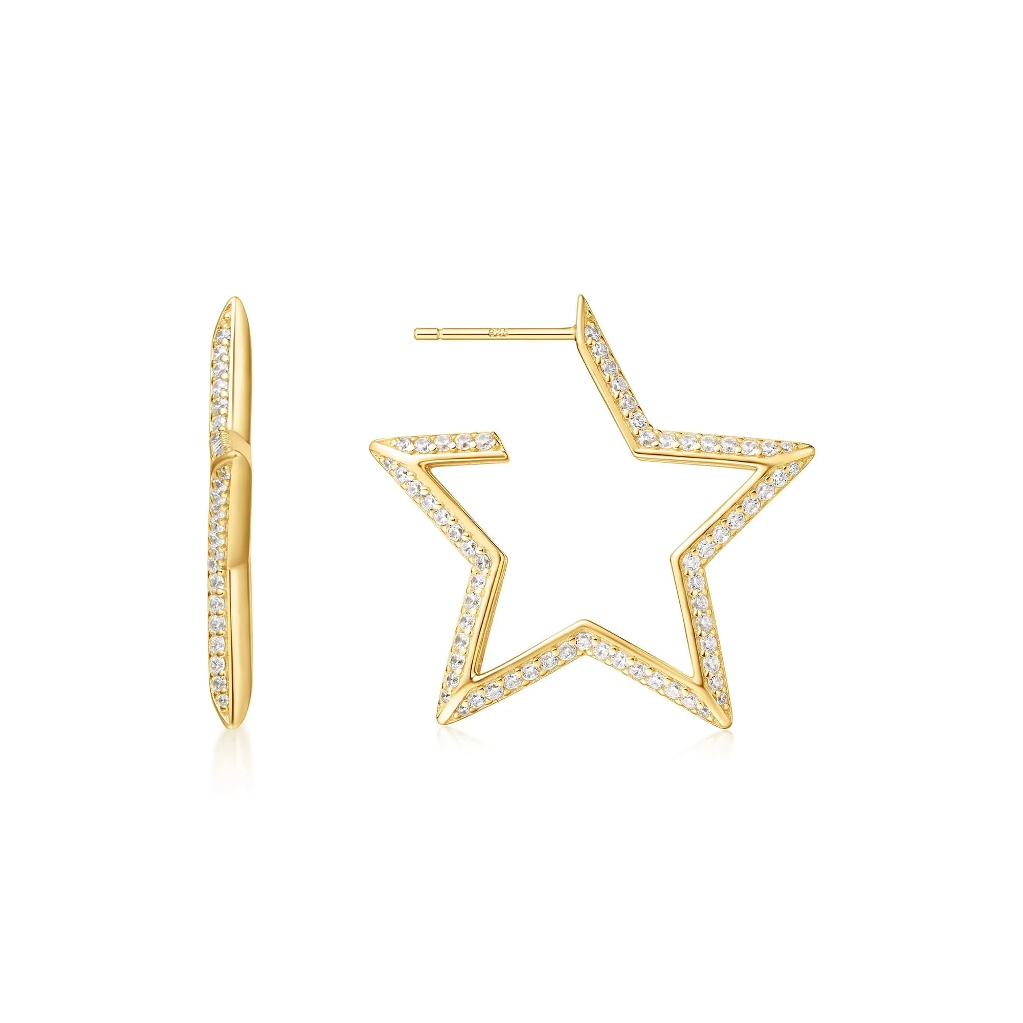 Gold Large Star-Shaped Pavé Hoop Earrings E064-09G Ania Haie Jewellery