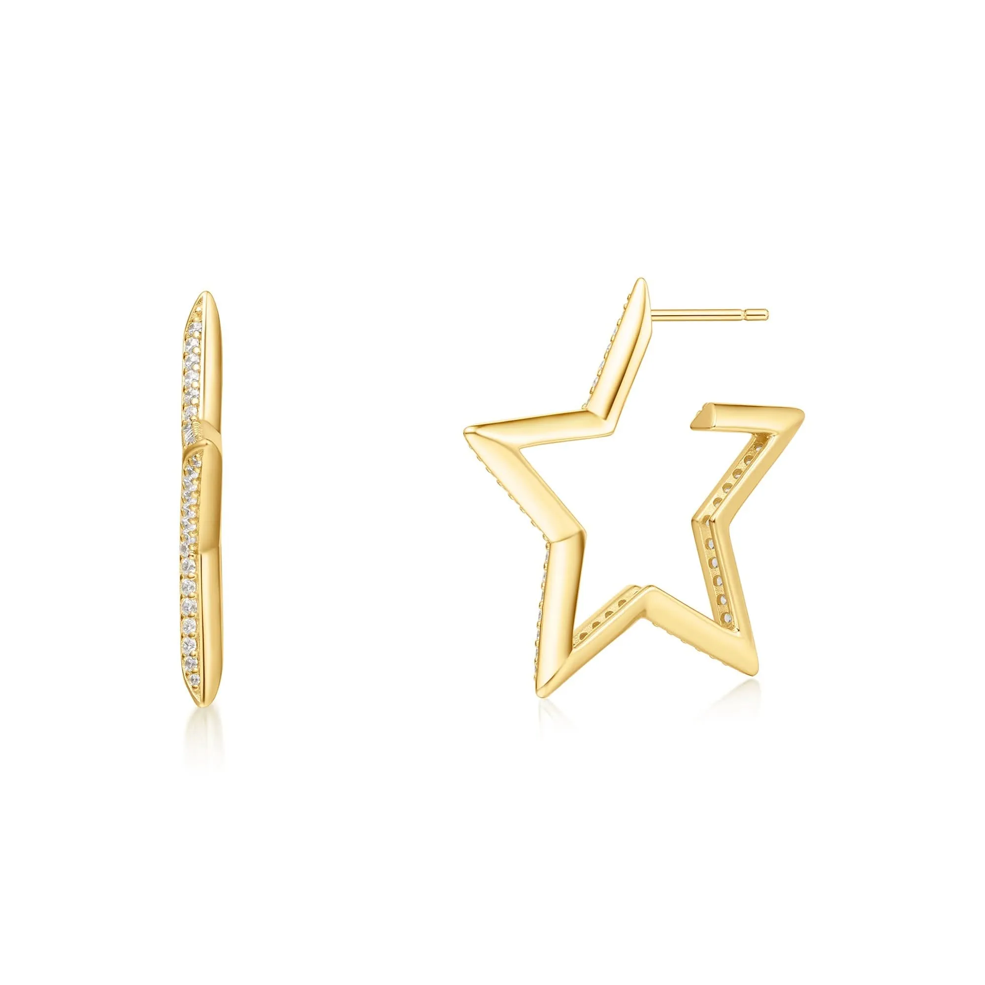 Gold Large Star-Shaped Pavé Hoop Earrings E064-09G Ania Haie Jewellery