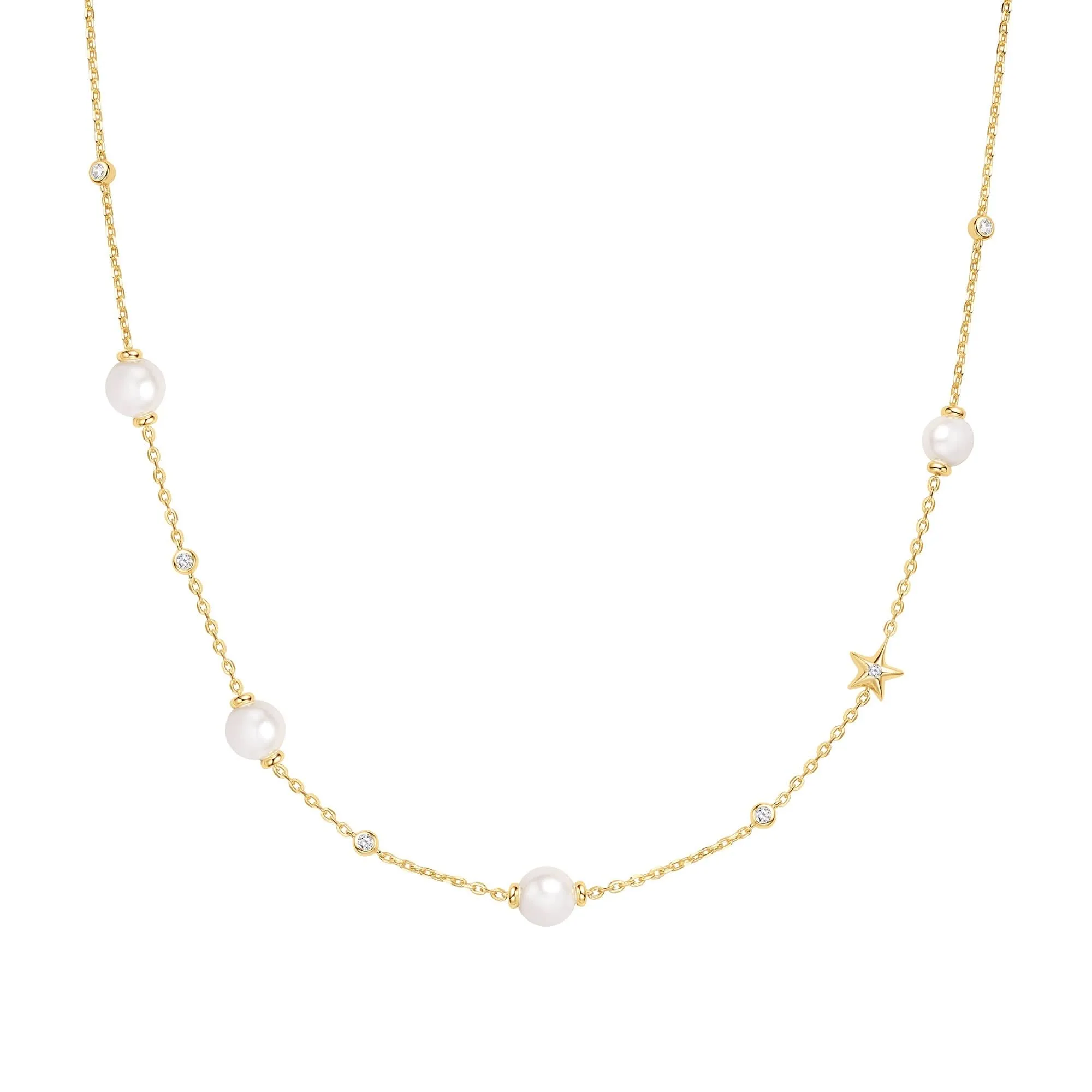 Gold Pearl and Star Station Necklace N065-09G Ania Haie Jewellery