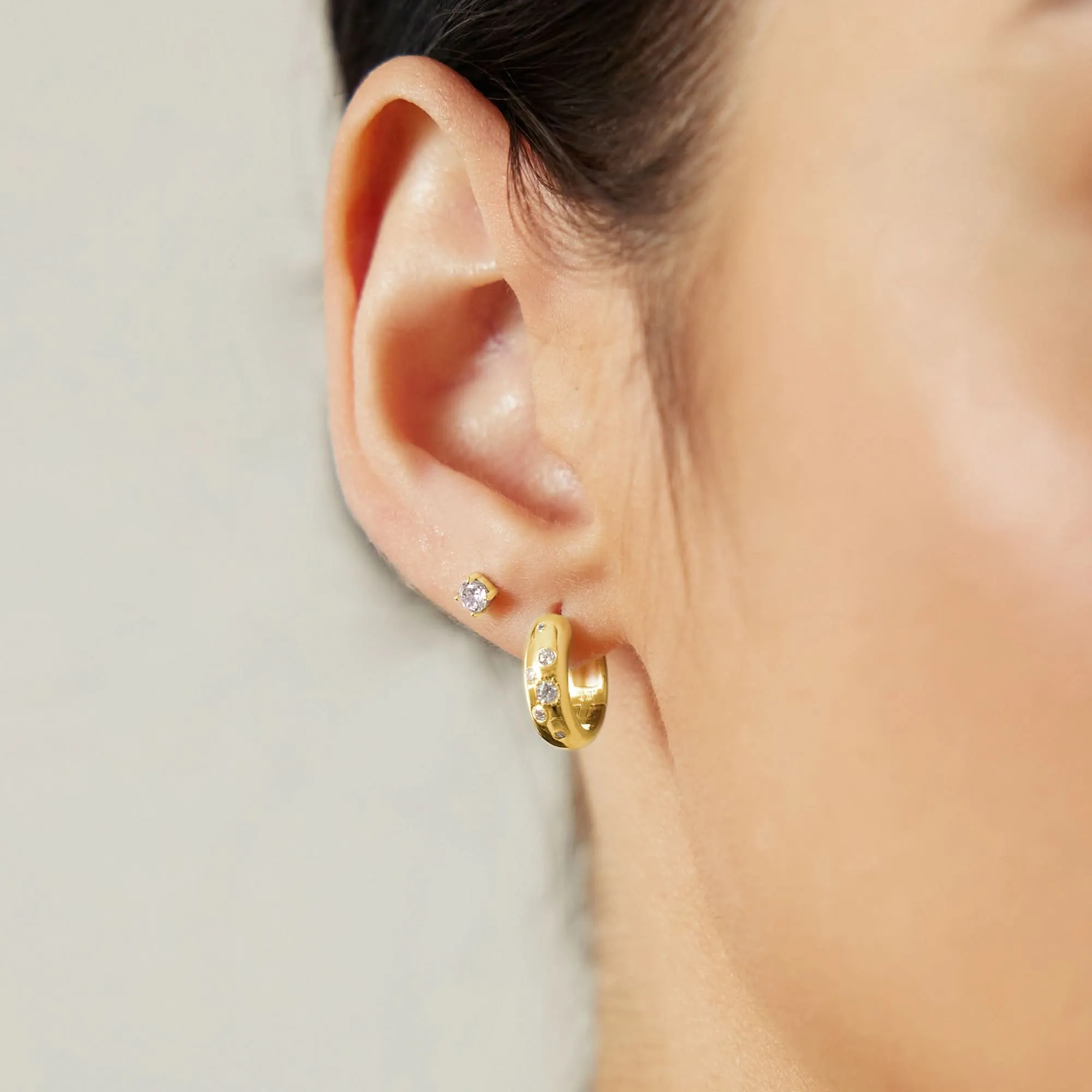 Gold Small Chubby Sparkling Huggie Hoop Earrings E065-04G Ania Haie Jewellery