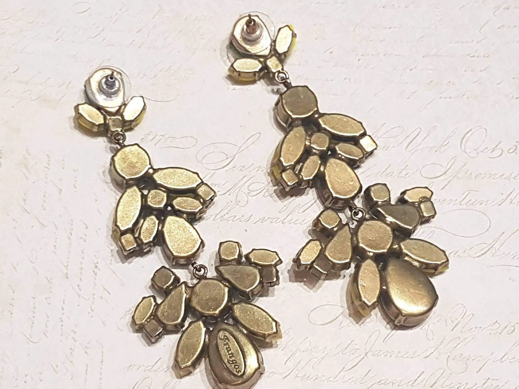 Green Yellow Statement Earrings Swarovski Crystal Chandelier Pierced by Frangos