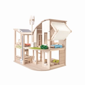 Green Wooden Dollhouse With Furniture