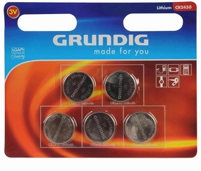 Grundig CR2450 Button Cell Lithium 3V 560mAh Batteries 5-Pack