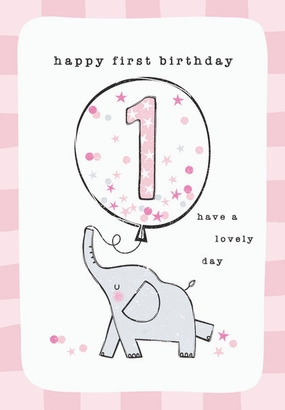 Happy 1st Birthday Elephant/Pink