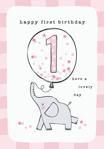 Happy 1st Birthday Elephant/Pink