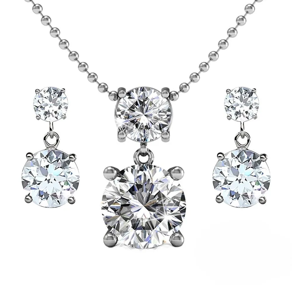 Jasmine 18k White Gold Plated Necklace and Earrings Jewelry Set with Swarovski Crystals