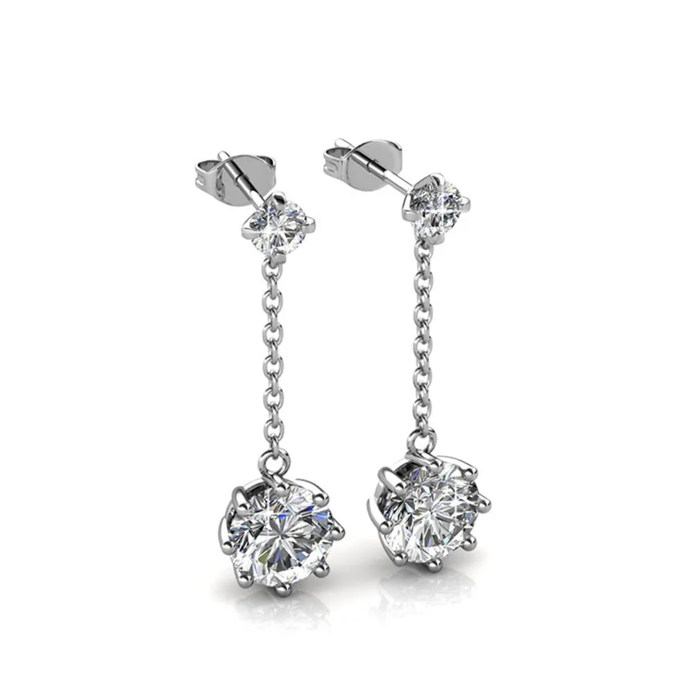 Jessie 18K White Gold Plated Dangle Stud Earrings with Swarovski Crystals