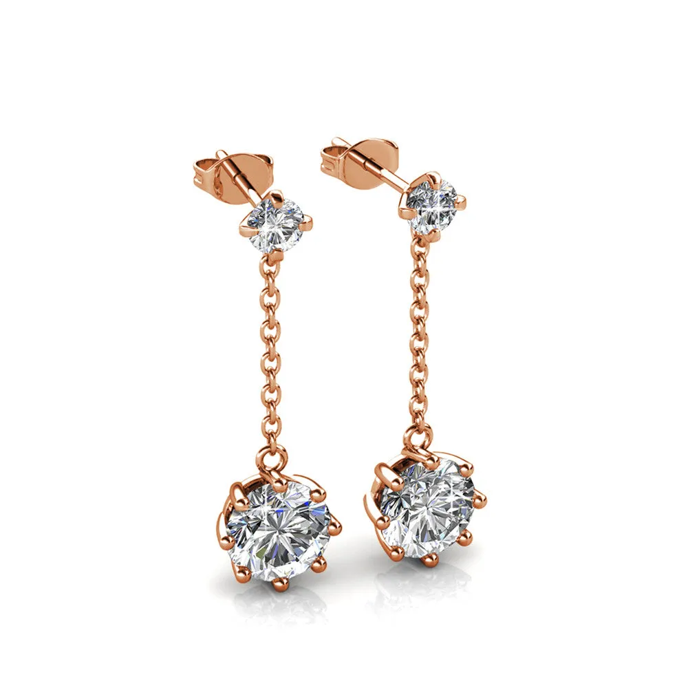 Jessie 18K White Gold Plated Dangle Stud Earrings with Swarovski Crystals