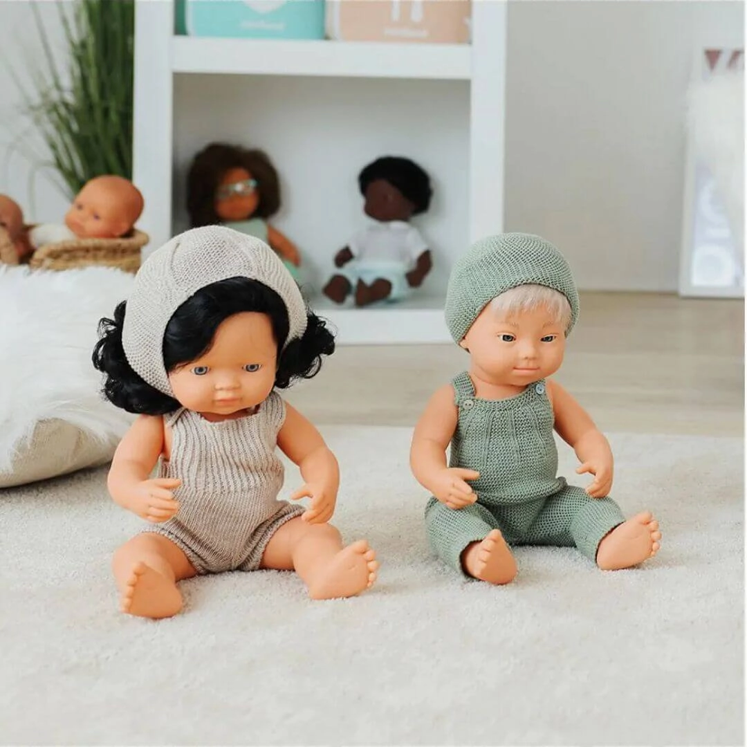 Knit Doll Overall & Beanie Hat Set - 15"