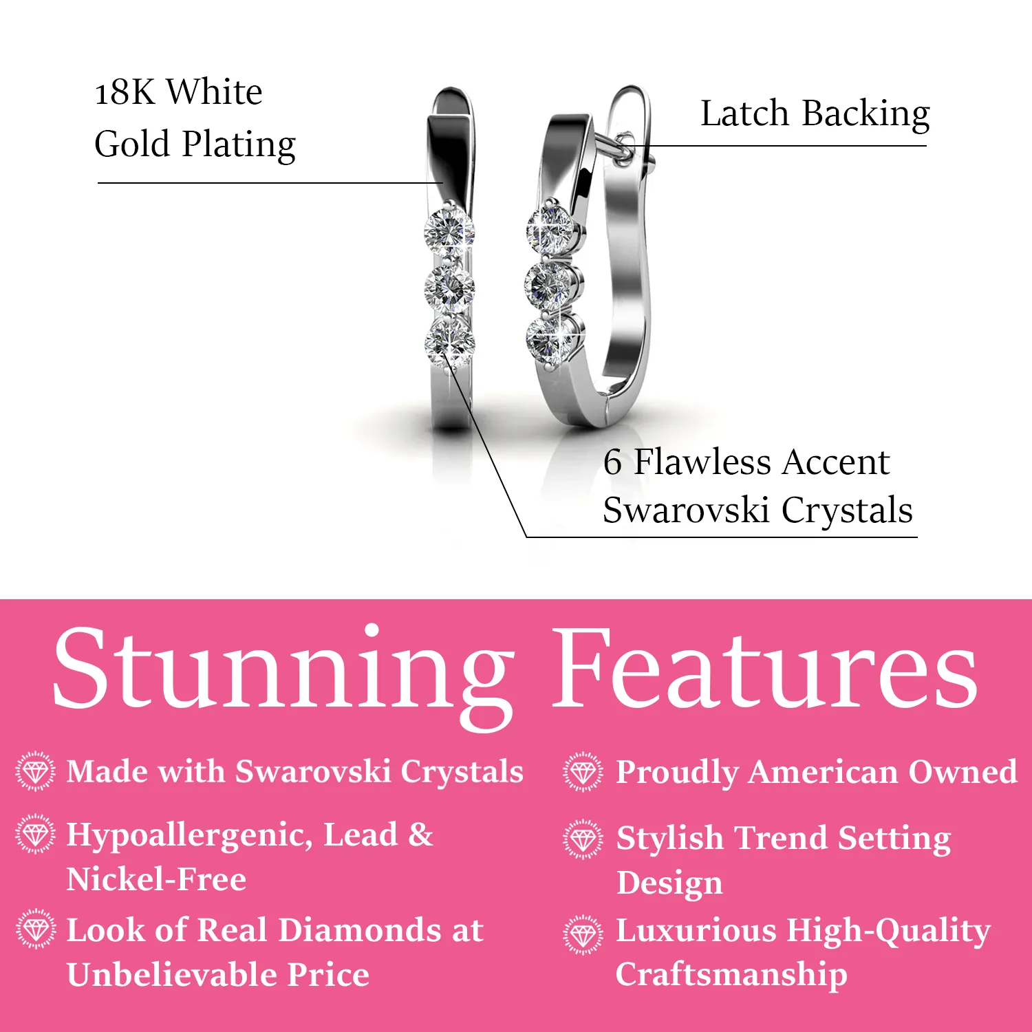 Lana 18K White Gold 3 Stone Hoop Earrings with Swarovski Crystals — Final Sale