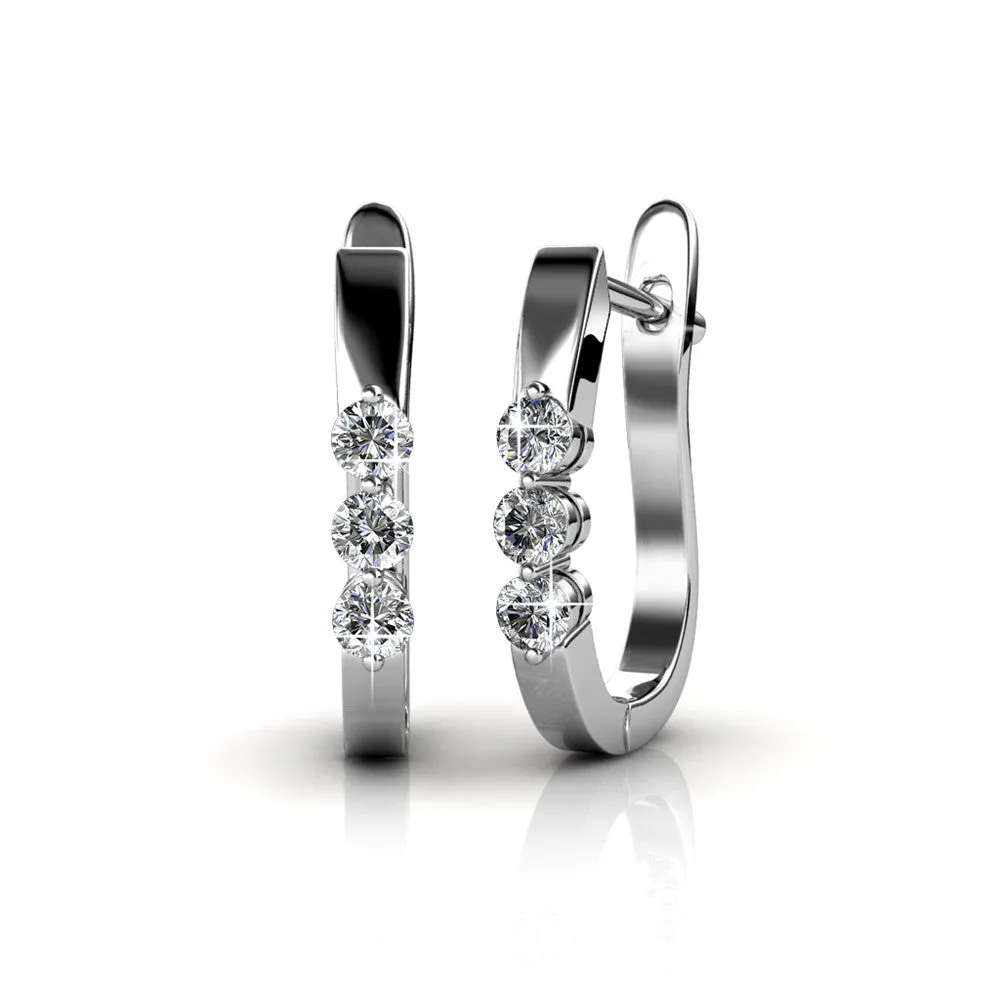 Lana 18K White Gold 3 Stone Hoop Earrings with Swarovski Crystals — Final Sale
