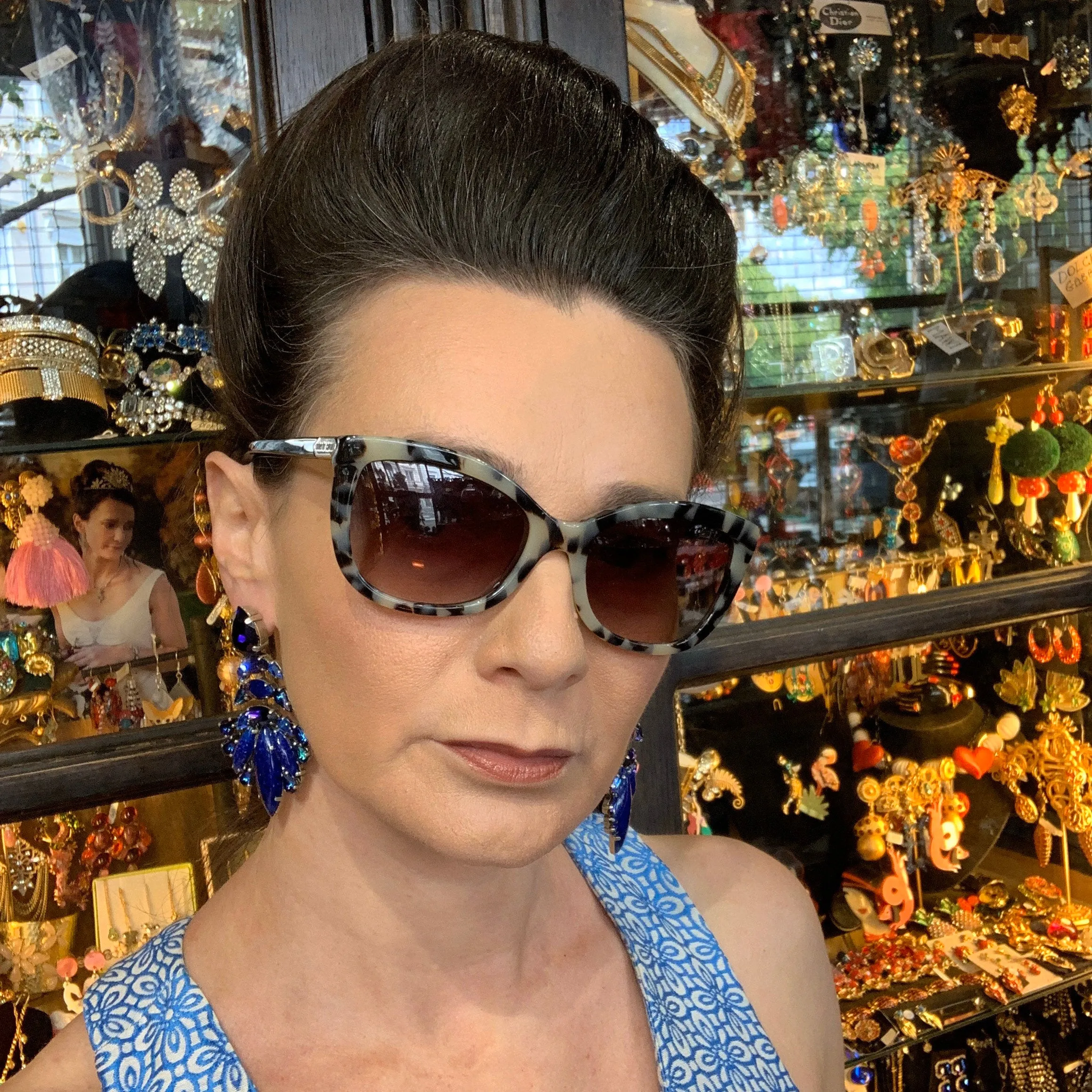 Lapis Vintage Glass Statement Earrings by Frangos