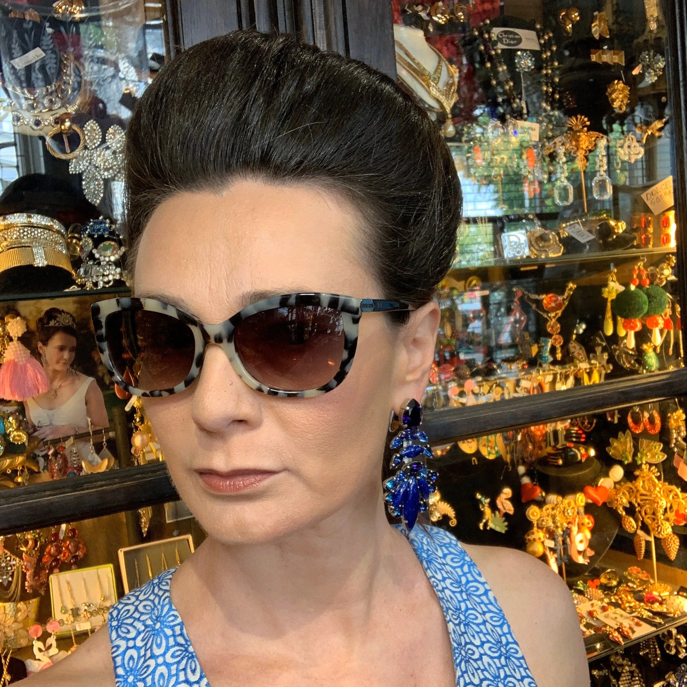Lapis Vintage Glass Statement Earrings by Frangos
