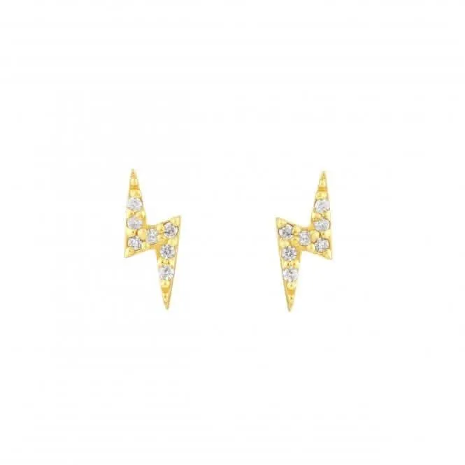 Lightening Bolt Zirconia Gold Plated Stud Earrings 36842GCZ Dew Jewellery