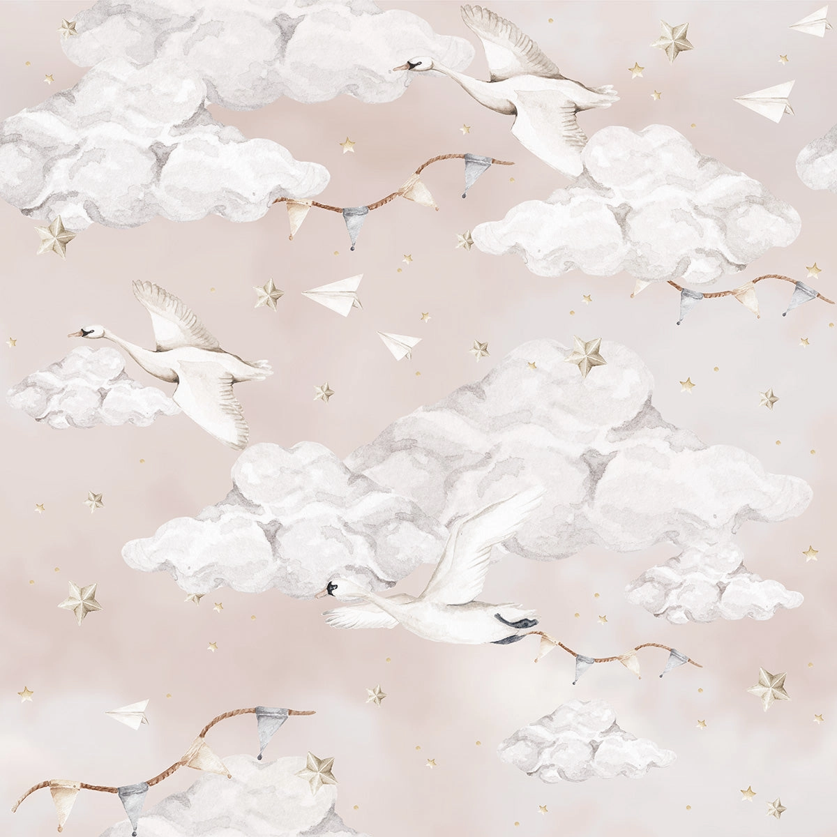 Magic Swans Pink Wallpaper