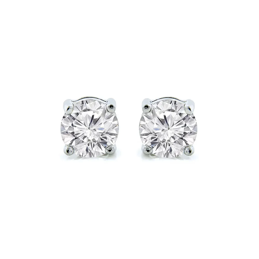 Magnolia 18k White Gold Plated Solitaire Stud Earrings with 1ct Simulated Diamond Crystals