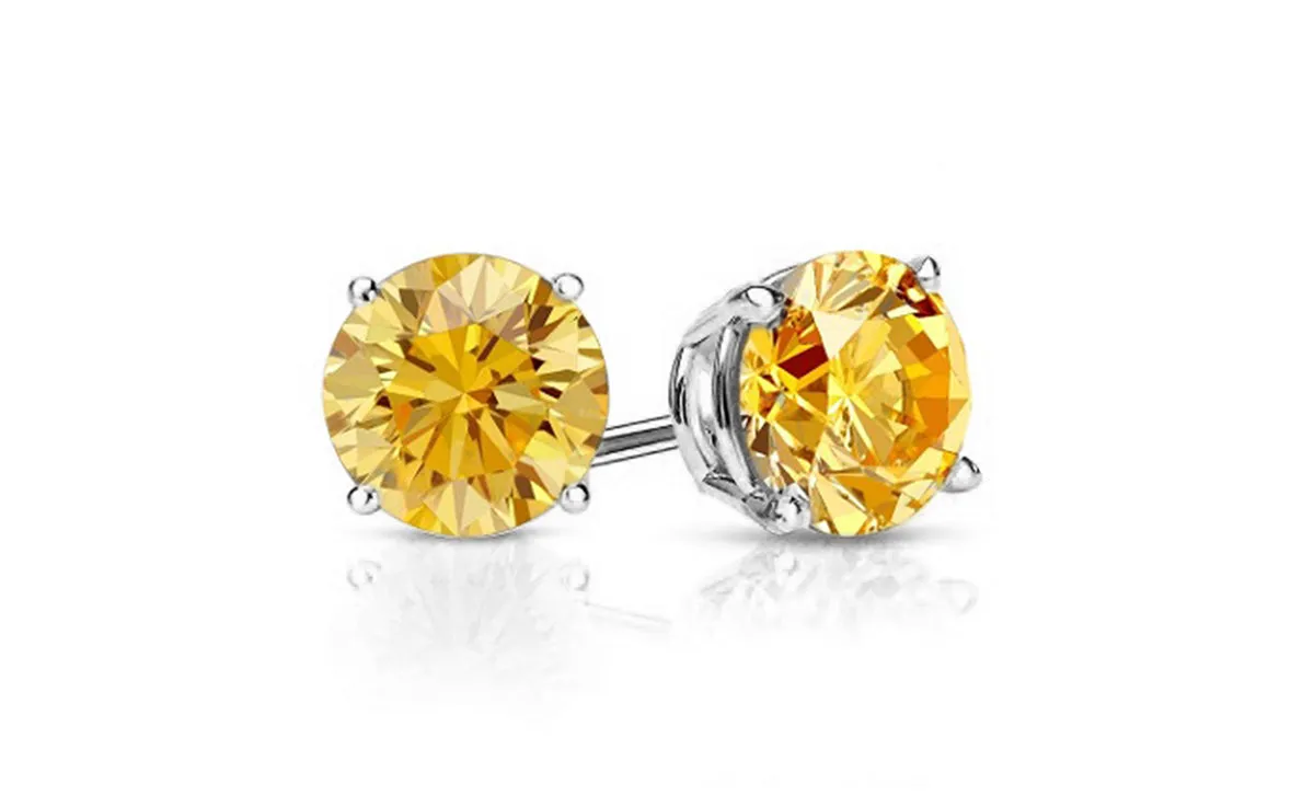Magnolia 18k White Gold Plated Solitaire Stud Earrings with 1ct Simulated Diamond Crystals